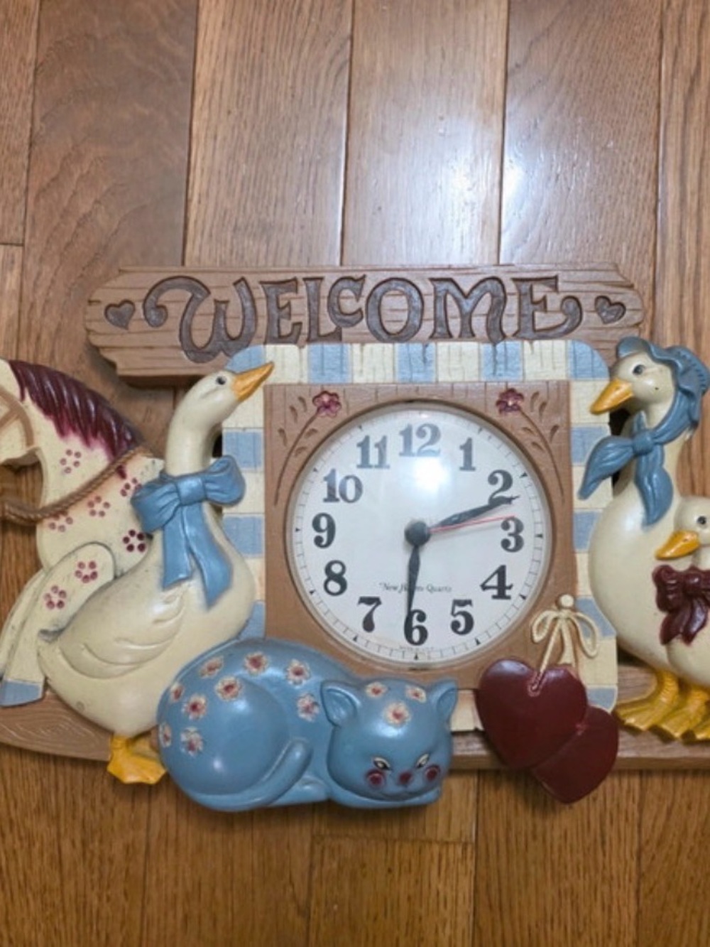 Geese Rocking Horse Hearts Welcome Farmhouse Wall Clock-Cottagecore Grannycore
